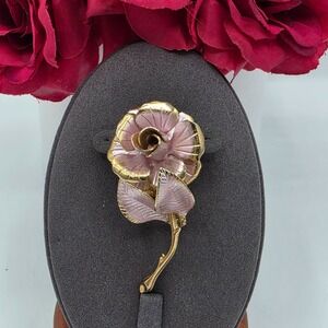 Vintage Cerrito Rose Brooch Pink Gold Tone Enamel Flower Pin Show Stopper Glam